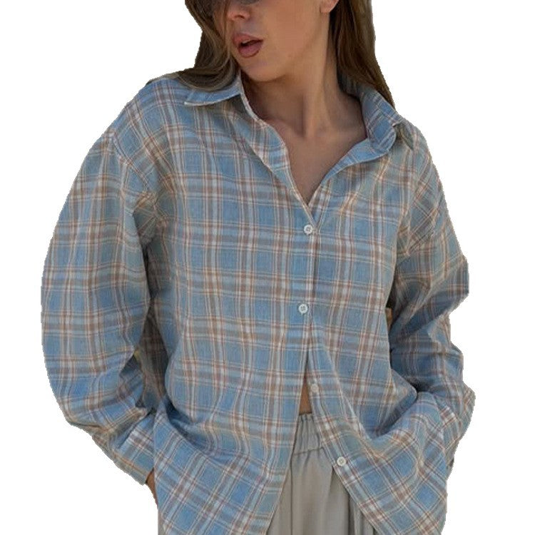 Damen Oversize karierte Leinenoptik-Bluse mit Hemdkragen, durchgehender Knopfleiste & lässiger Silhouette Shop Nory