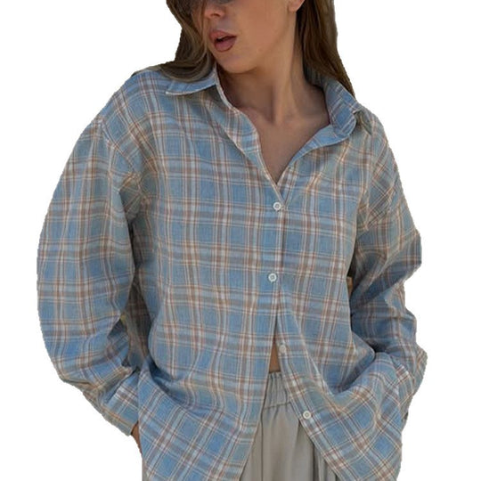 Damen Oversize karierte Leinenoptik-Bluse mit Hemdkragen, durchgehender Knopfleiste & lässiger Silhouette Shop Nory