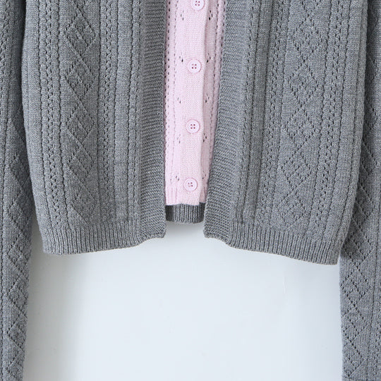 Damen Feinstrick-Zweiteiler Cardigan mit Schleifenkragen und Zierweste Shop Nory