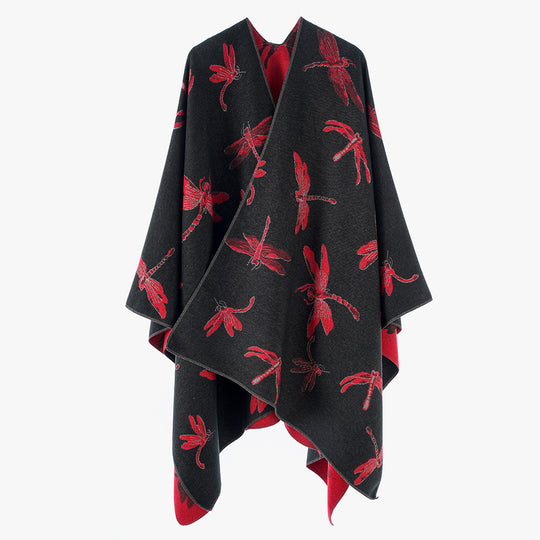 Damen Wendbarer Jacquard-Poncho mit Libellenmotiv Shop Nory