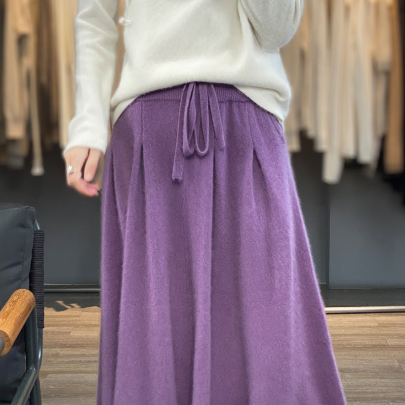 Damen Midilanger Kaschmir‑Optik Strickrock mit Falten und Kordelbund Shop Nory