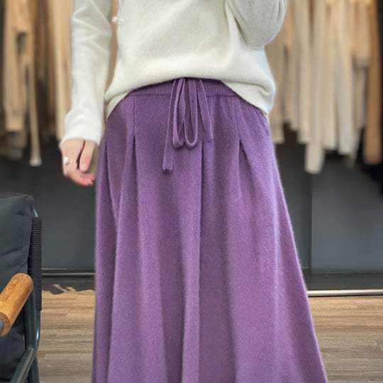 Damen Midilanger Kaschmir‑Optik Strickrock mit Falten und Kordelbund Shop Nory