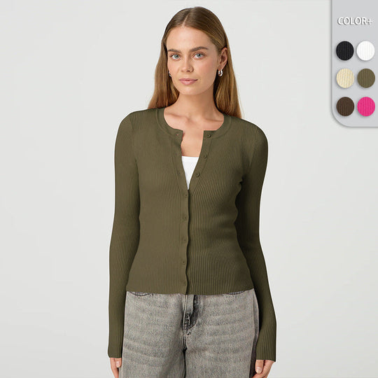 Damen figurbetonte Strickjacke mit Knopfleiste und langen Ärmeln