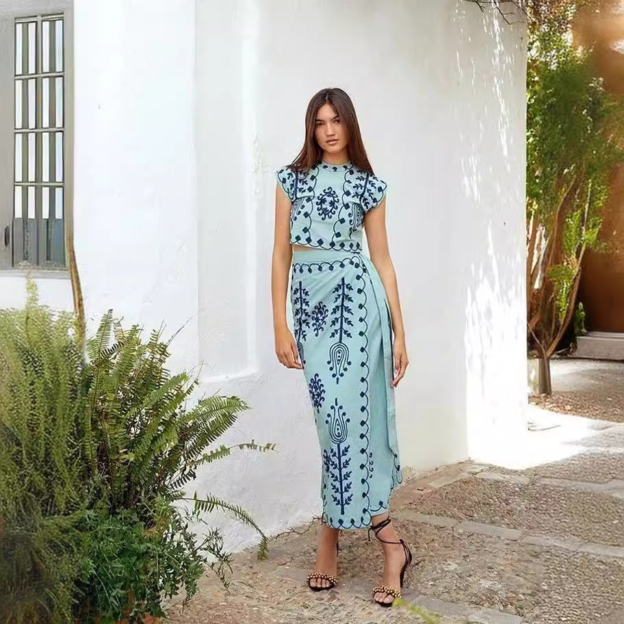 Damen Zweiteiliges Set mit floraler Stickerei und bequemer Bundlösung