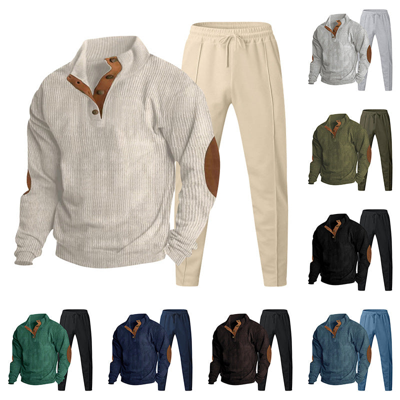 Herren Strukturiertes Henley-Loungewear-Set mit Ellenbogen-Patches & tapered Jogginghose Shop Nory