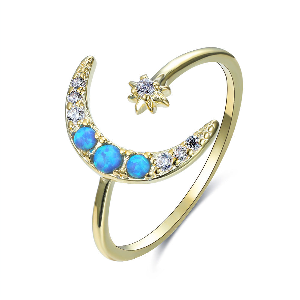 Damen Ring mit kunstvollem Mondmotiv und schillernden Opalen Shop Nory