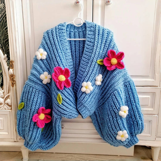Damen Verspielt Floral strickjacke