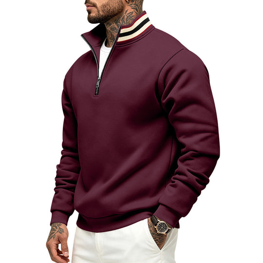 Herren Sweatshirt mit Halbreißverschluss und gestreiftem Stehkragen Shop Nory