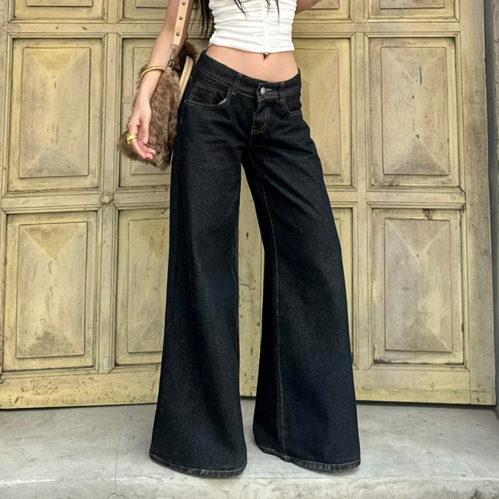 Damen nan weite Highwaist-Jeans mit weitem Bein, hohem Bund und Kontraststeppung Shop Nory