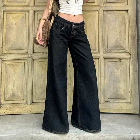Damen nan weite Highwaist-Jeans mit weitem Bein, hohem Bund und Kontraststeppung Shop Nory