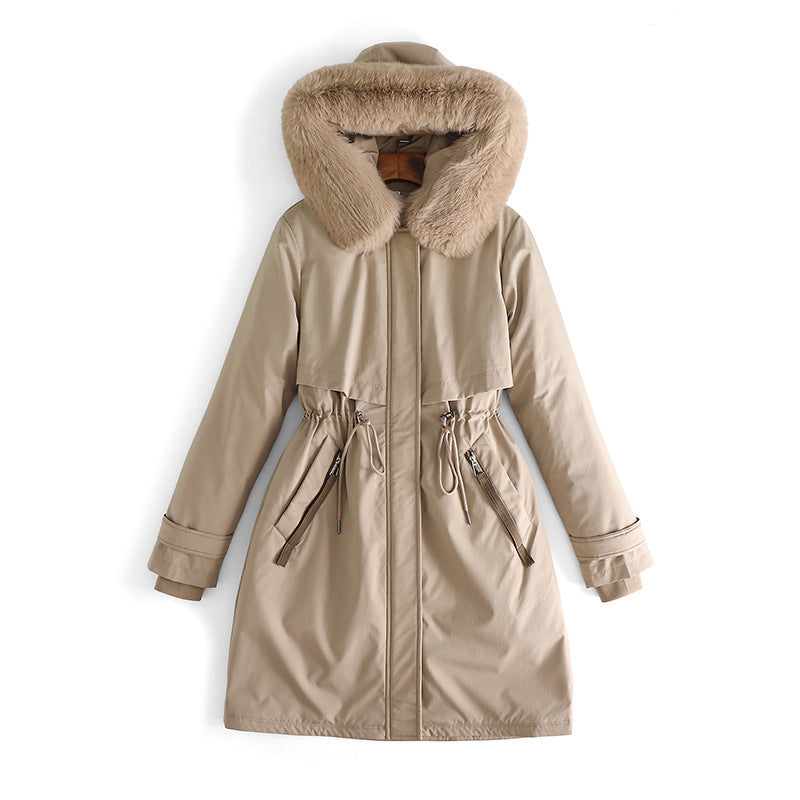 Damen nan taillierter Winterparka mit breitem Kunstfellkragen und Kordelzugtaillierung Shop Nory