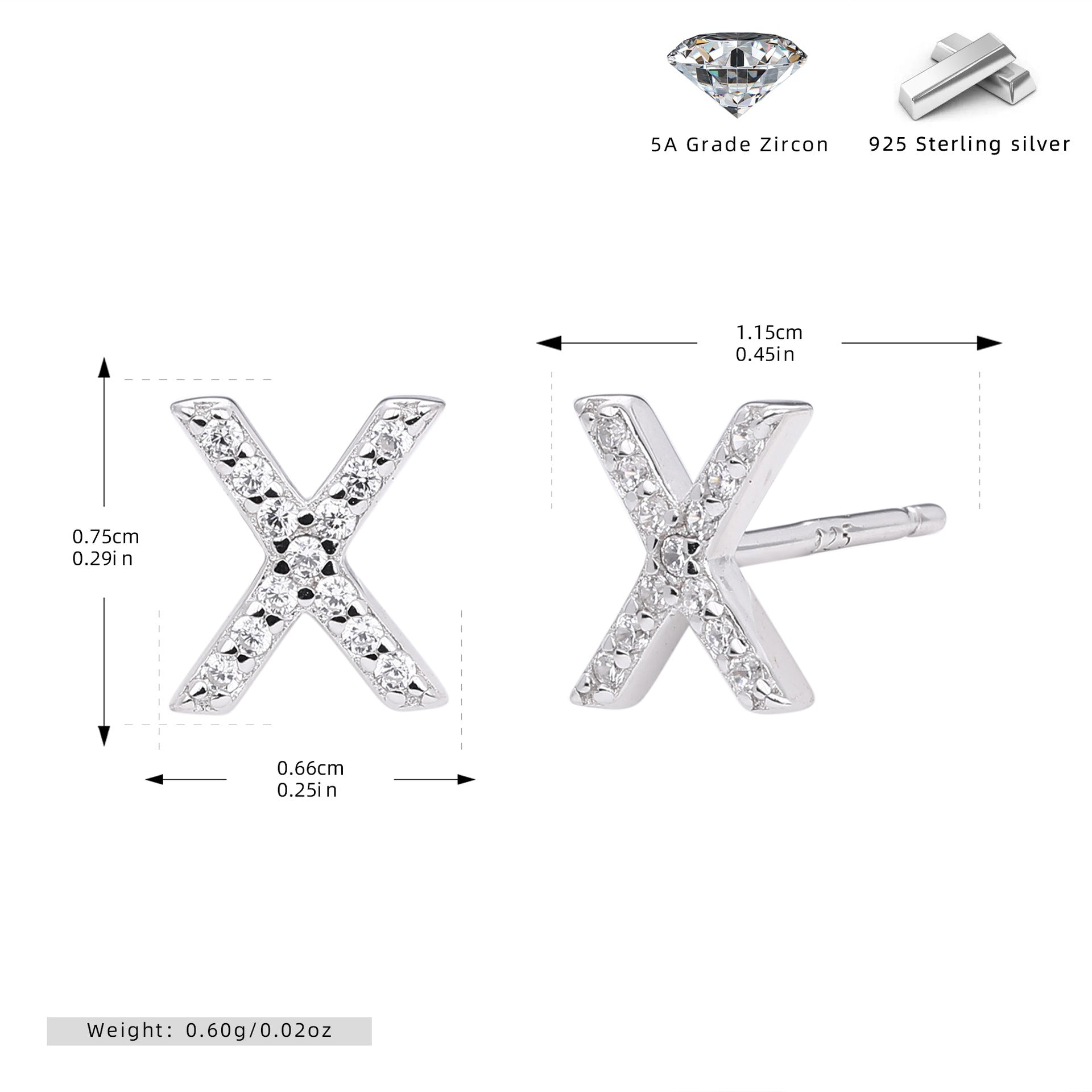 Damen Ohrstecker aus 925 Sterling Silber mit luxuriösem Zirkonbuchstaben R Shop Nory