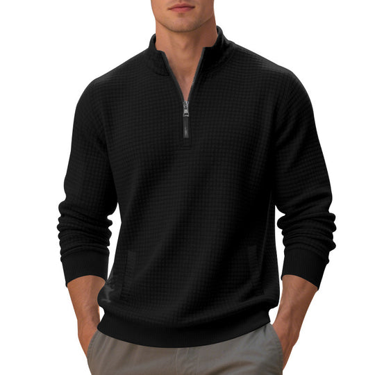 Herren Waffelstrick-Halbzip-Pullover mit Stehkragen, Kängurutasche & gerippten Abschlüssen Shop Nory