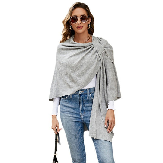 Damen Kapuzenponcho aus Feinstrick mit asymmetrischem Saum Shop Nory