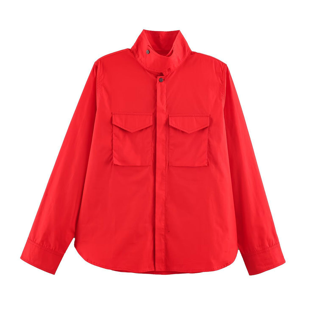 Damen Oversize‑Hemdenjacke mit Stehkragen und aufgesetzten Brusttaschen Shop Nory