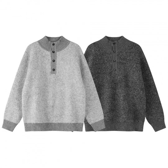Unisex Boxy-Strickpullover mit Henley-Knopfleiste und hochgezogenem Rippkragen Shop Nory