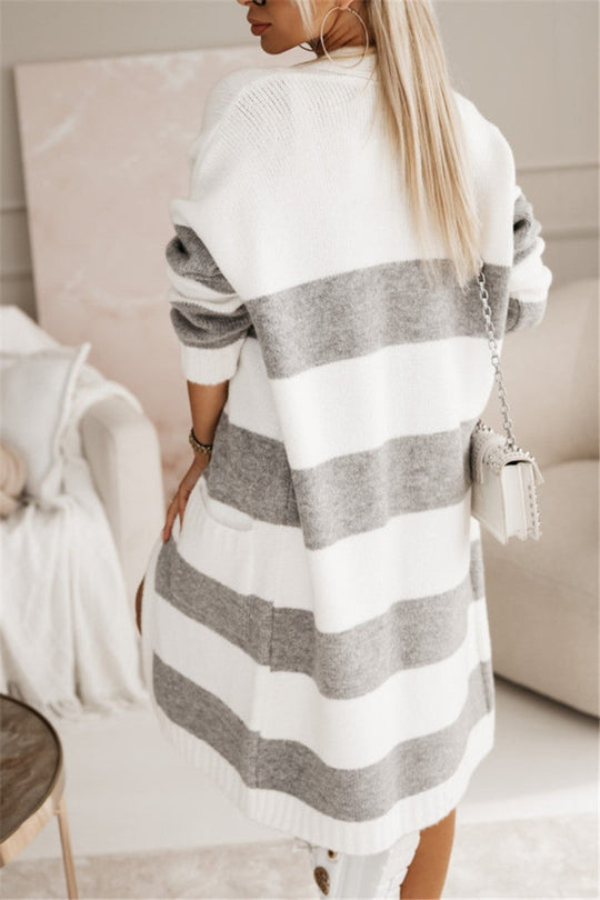 Damen lässiger Strickmantel mit großen Streifen
