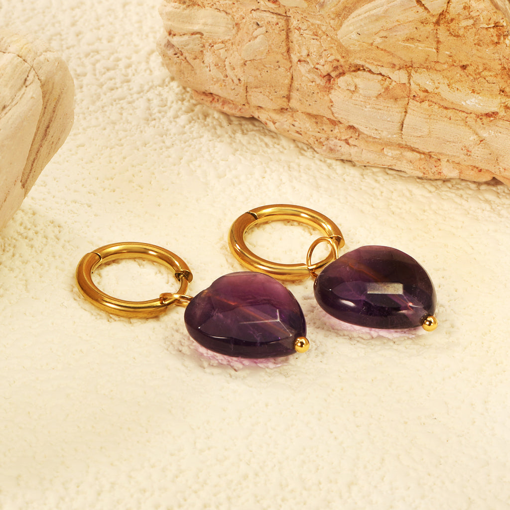 Damen Hängende Ohrstecker mit herzförmigem Amethyst-Anhänger und goldplattiertem Design Shop Nory