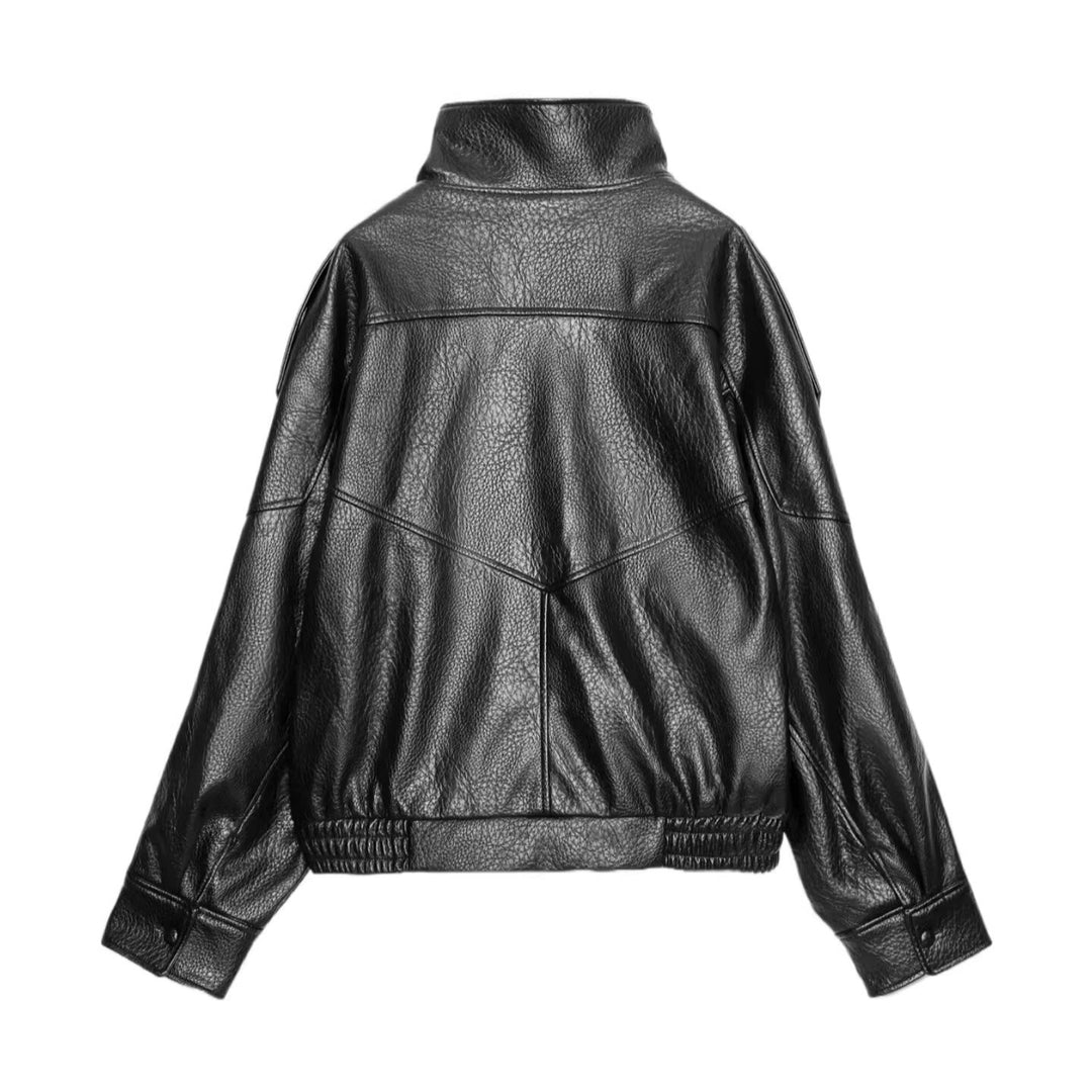 Damen Modische Lederjacke mit hohem Kragen