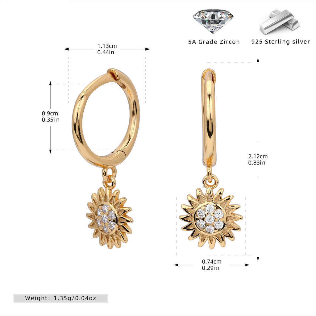 Damen Ohrhänger mit strahlendem Sonnenmotiv aus 925 Sterling Silber Shop Nory