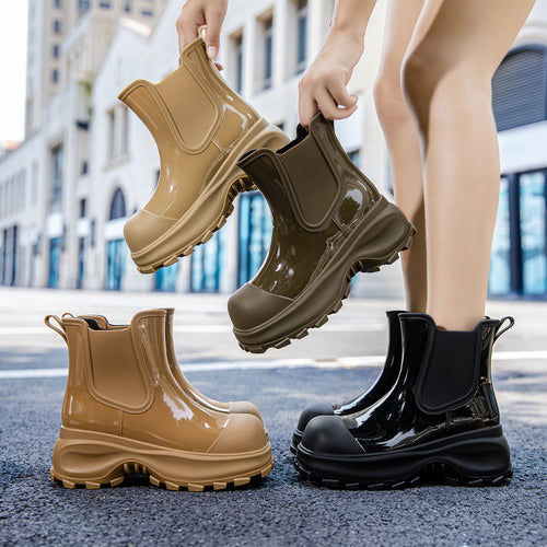 Damen Plateau-Gummistiefelette im Chelsea-Stil mit robuster Lug-Sohle Shop Nory