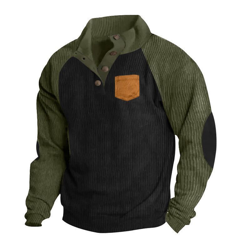 Herren Geripptes Henley‑Pullover mit Raglanärmeln, Ellenbogen‑Patches & Brusttasche Shop Nory