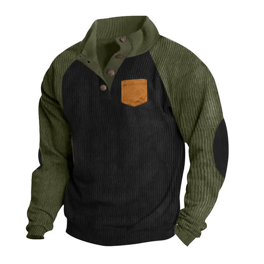 Herren Geripptes Henley‑Pullover mit Raglanärmeln, Ellenbogen‑Patches & Brusttasche Shop Nory
