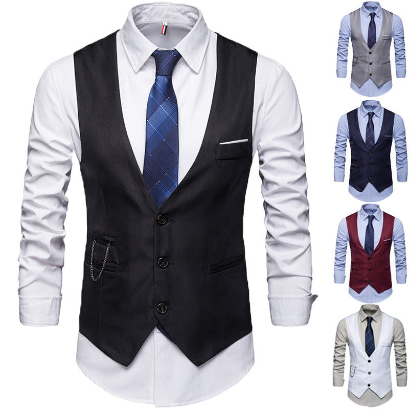Herren taillierte Anzugweste mit V-Ausschnitt, Kettendetail und Brusttasche Shop Nory