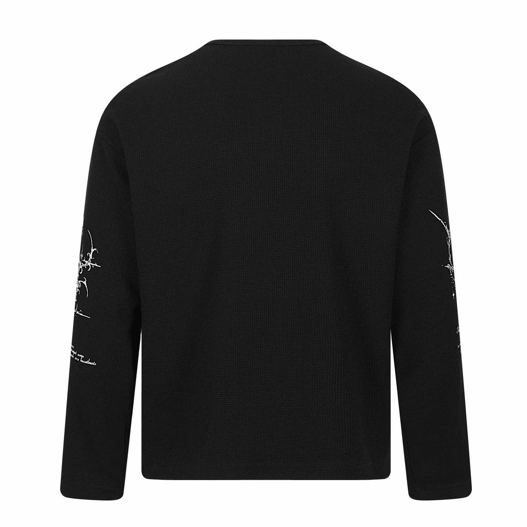 Unisex Waffelstrick-Henley-Langarmshirt mit 3‑Knopfleiste und Allover-Print Shop Nory