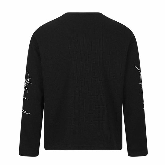 Unisex Waffelstrick-Henley-Langarmshirt mit 3‑Knopfleiste und Allover-Print Shop Nory