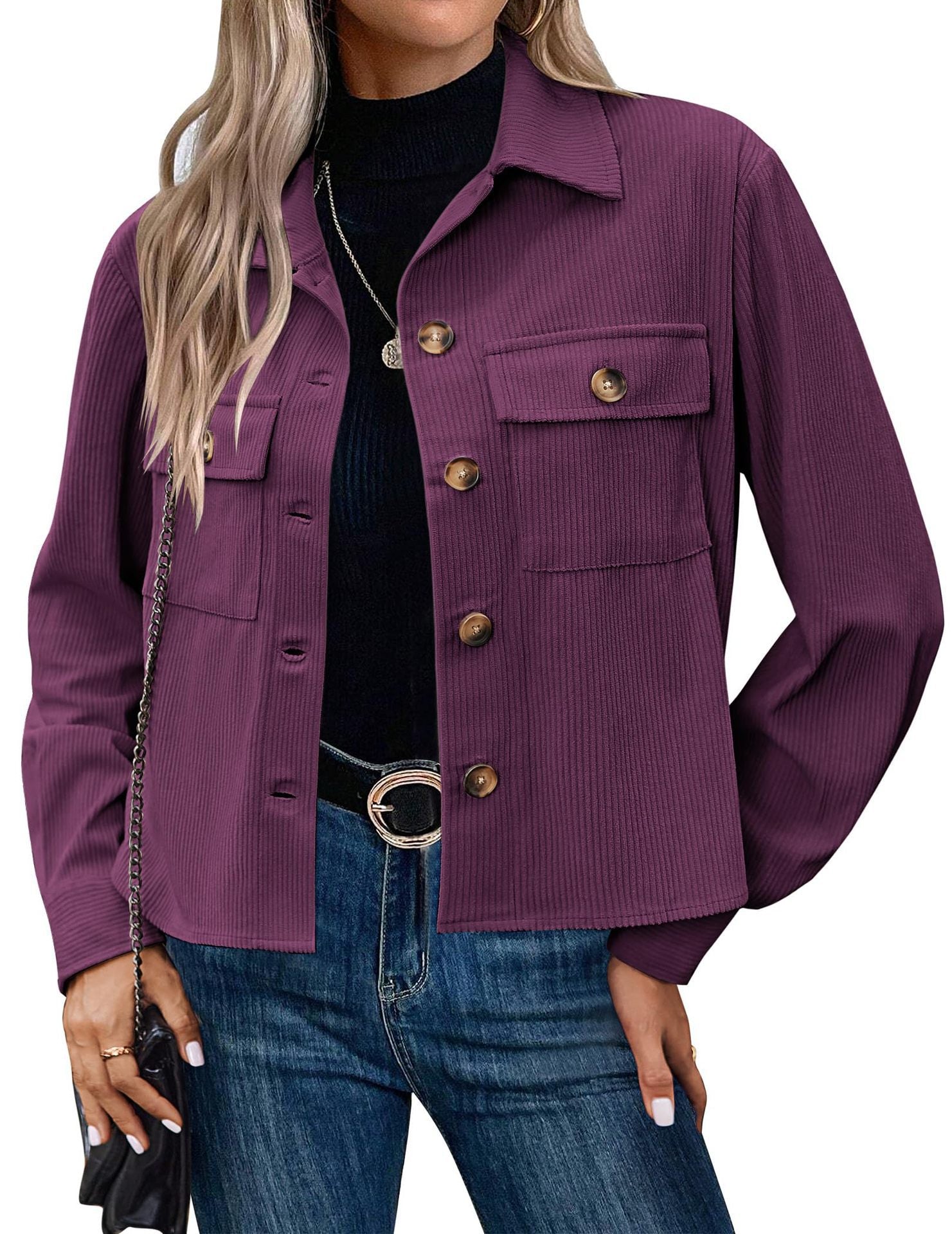 Damen Cordjacke mit zwei Brusttaschen
