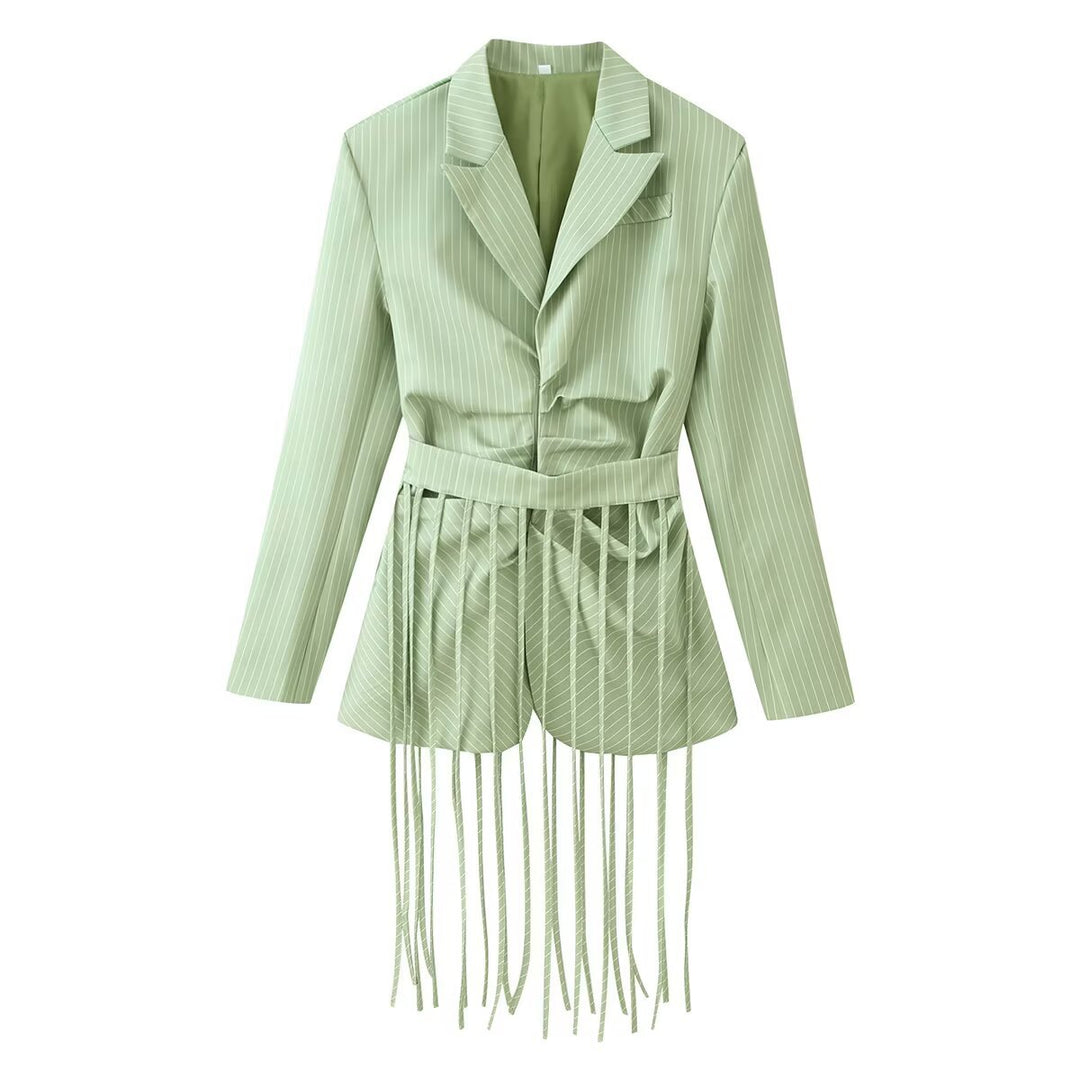 Damen Taillierter Blazer mit Fransen‑Detail und Nadelstreifen Shop Nory