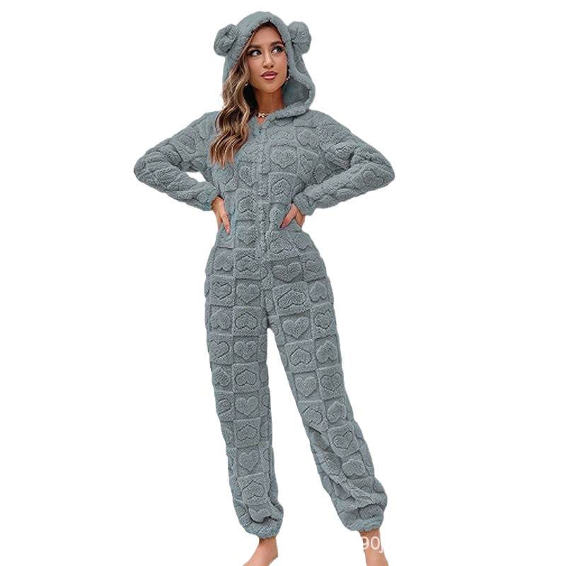 Damen Gemütlicher Fleece-Overall mit Kapuze