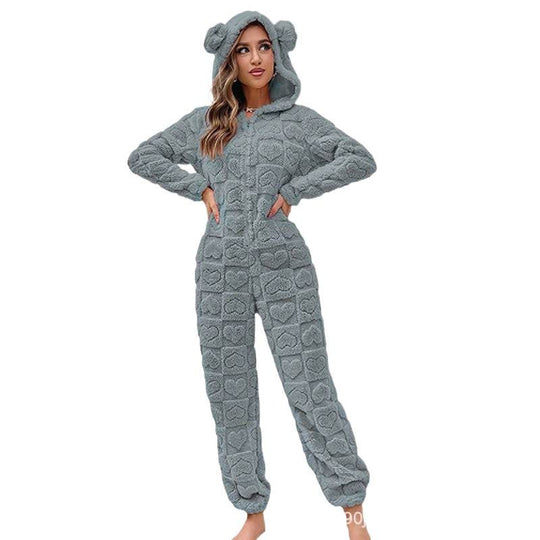 Damen Gemütlicher Fleece-Overall mit Kapuze
