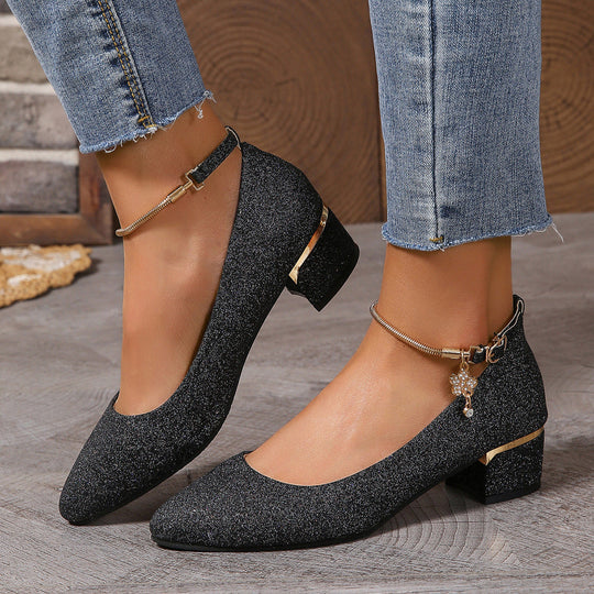 Damen elegante Glitzer-Pumps mit komfortablem Blockabsatz