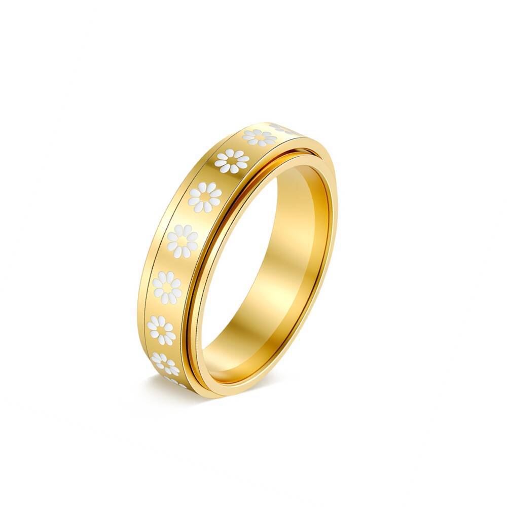 Herren Ring mit kreativen Schwarz-Weiß-Karomuster und goldener Verzierung Shop Nory