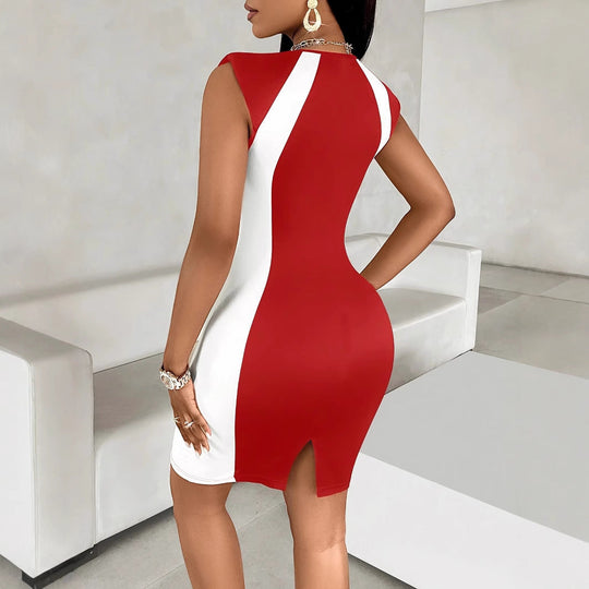 Damen figurbetontes Cocktailkleid mit kontrastierenden Einsätzen