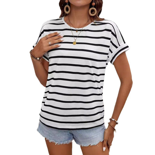 Damen gestreiftes Kurzarm-Shirt Shopnory