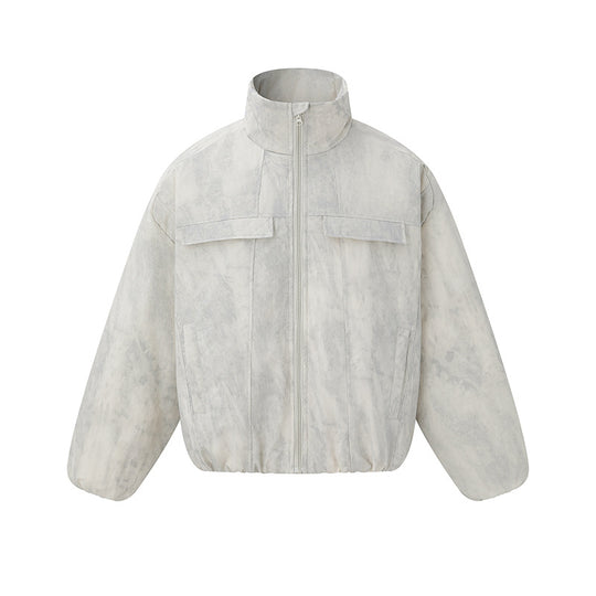 Unisex Kurz geschnittene wattierte Oversize-Bomberjacke mit Stehkragen und Brustklappen Shop Nory