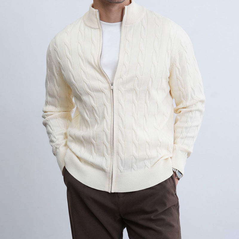 Herren Feiner Zopfmuster-Halbzip-Cardigan mit Rippkragen und silbernem Reißverschluss Shop Nory