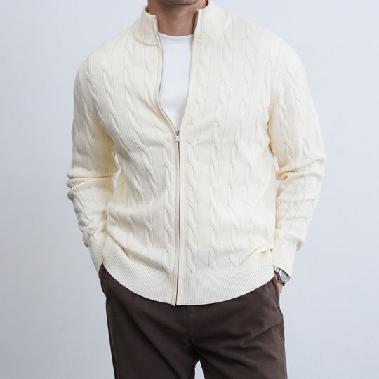 Herren Feiner Zopfmuster-Halbzip-Cardigan mit Rippkragen und silbernem Reißverschluss Shop Nory