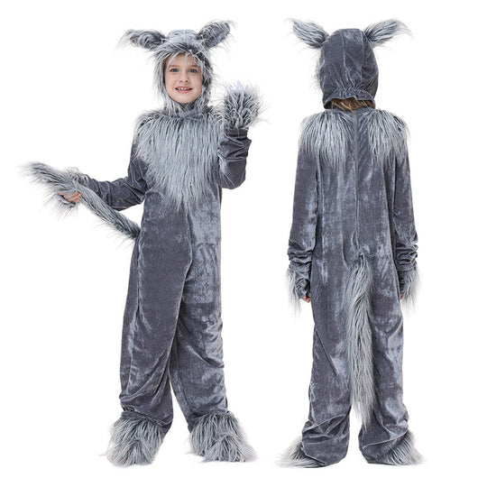 Mädchen Plüsch Wolfskostüm mit Kapuze und detailreichen Faux-Fell-Akzenten Shop Nory