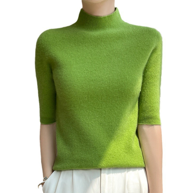 Damen Kurzarm-Mockneck-Pullover mit flauschiger Angora‑Optik Shop Nory