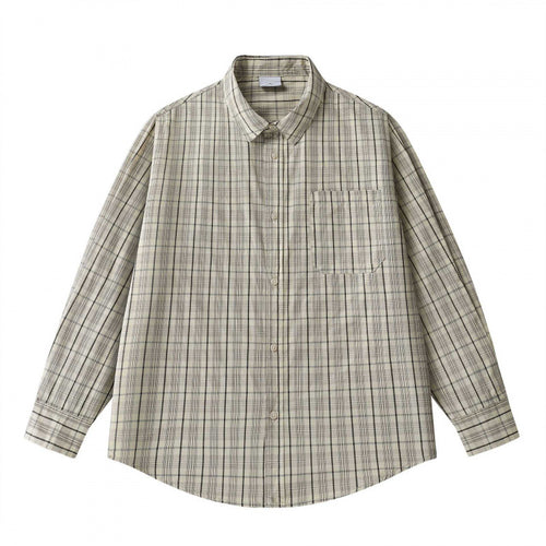 Unisex Lockeres Kastenförmiges Karo-Overshirt aus leichter Baumwollmischung mit Rückpasse und Kräusel-Detail Shop Nory