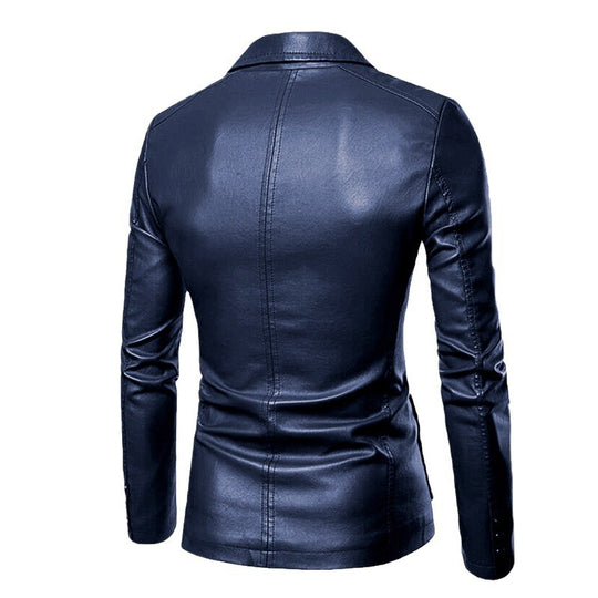 Herren Slim-Fit Kunstleder-Blazer mit Revers, Knopfleiste und aufgesetzten Taschen Shop Nory