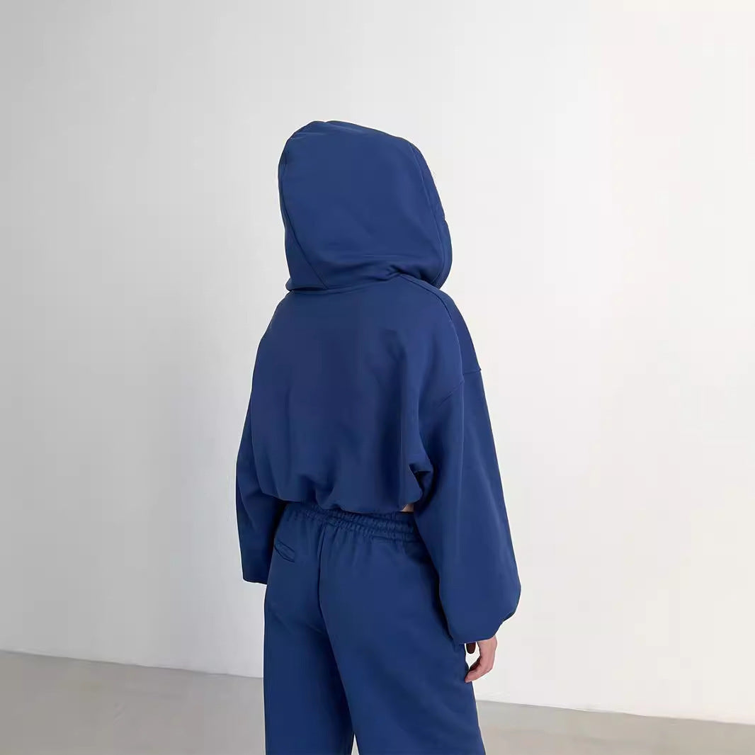 Damen kurzes Zip-Hoodie-Set mit taillenhoher Wide-Leg Jogginghose aus French-Terry Shop Nory