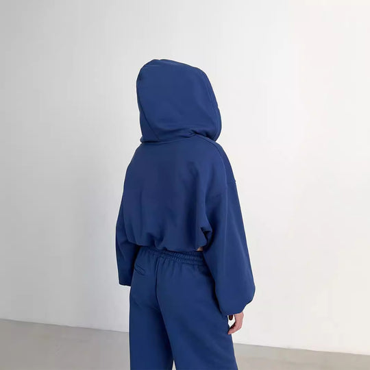 Damen kurzes Zip-Hoodie-Set mit taillenhoher Wide-Leg Jogginghose aus French-Terry Shop Nory