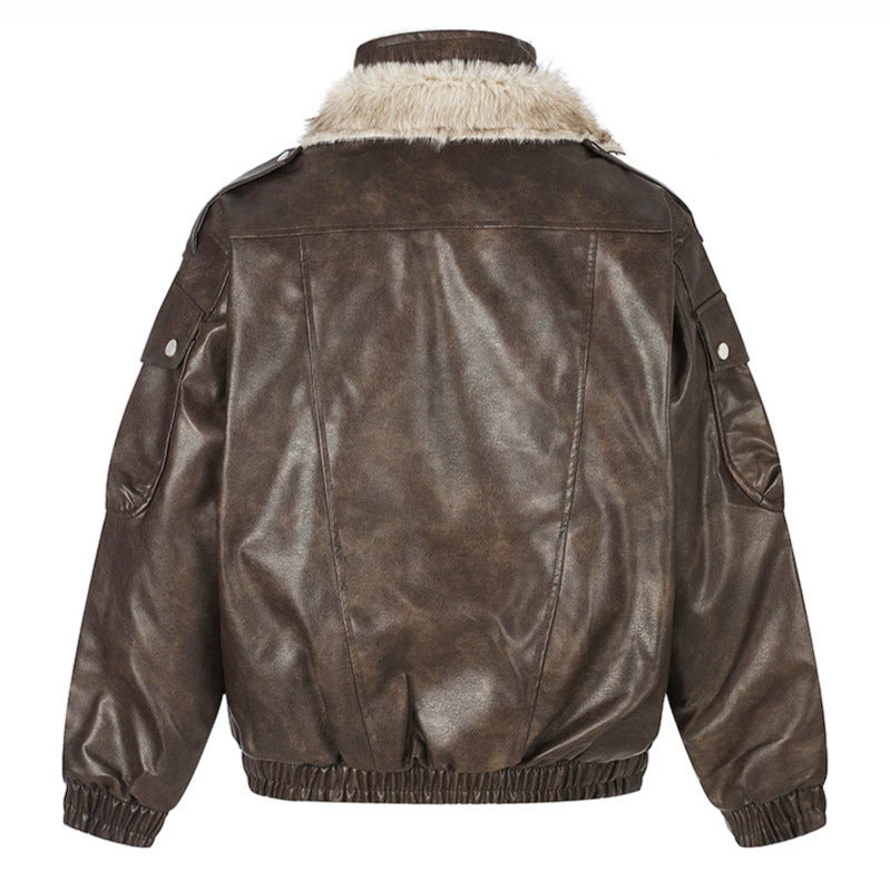 Damen Oversize Kunstleder-Fliegerjacke mit Teddyfutter und Stehkragen Shop Nory