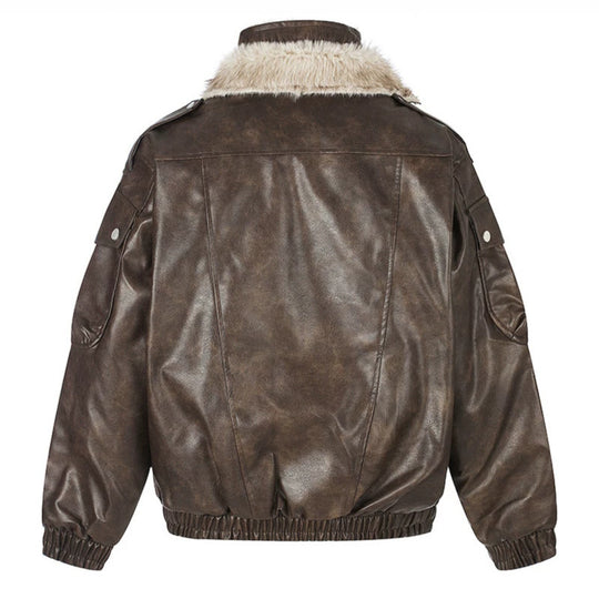 Damen Oversize Kunstleder-Fliegerjacke mit Teddyfutter und Stehkragen Shop Nory