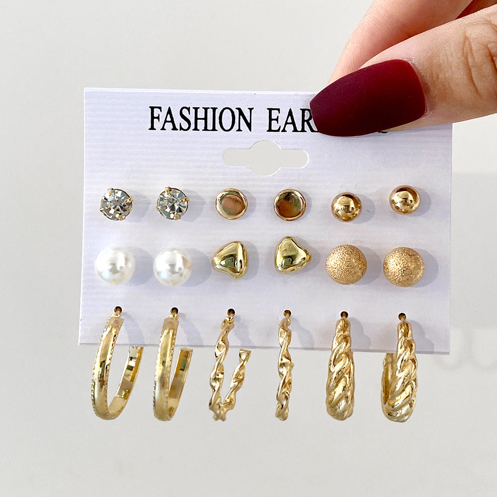 Damen Ohrringe Set mit verschiedenen eleganten Perlen- und Glanzelementen Shop Nory